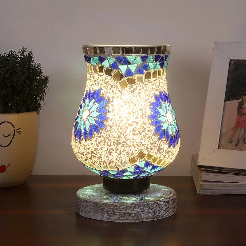 Gleamora Mosaic Glass Table Lamp With Wooden Base - Multicolor media 3