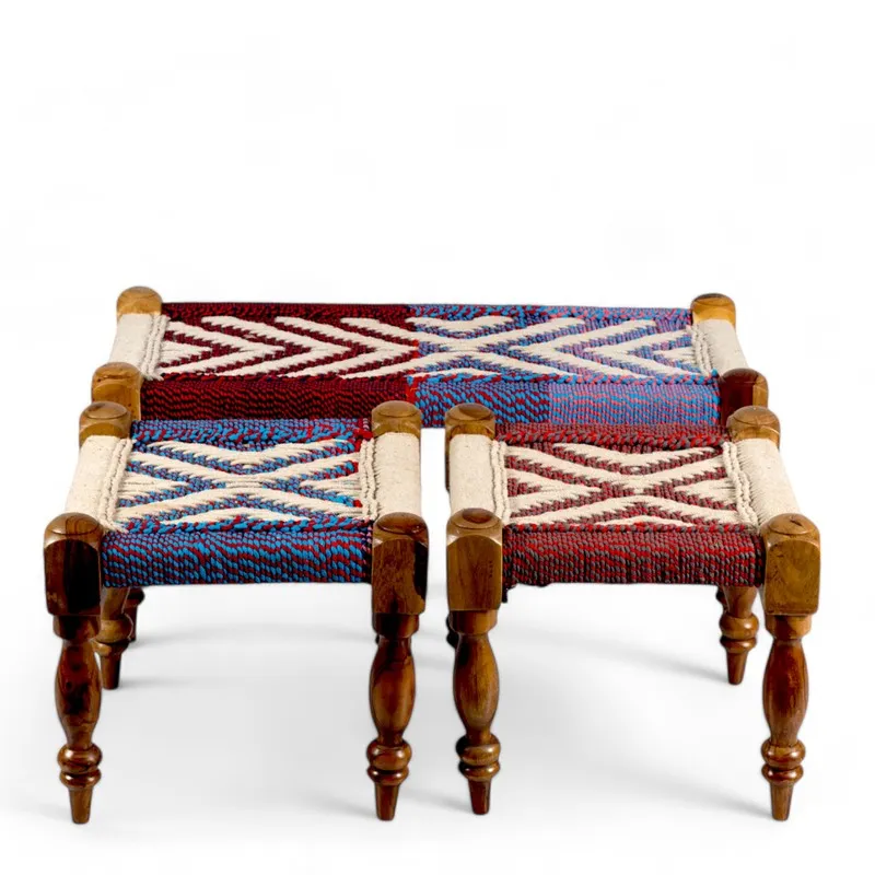 Flexo Sheesham Wooden Bench with Stools (Multicolor) - Three Piece Set media 4