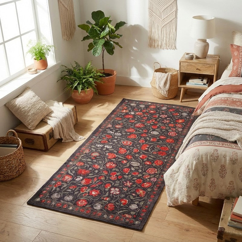 Floral Rush Cotton Hand Woven Runner Rug