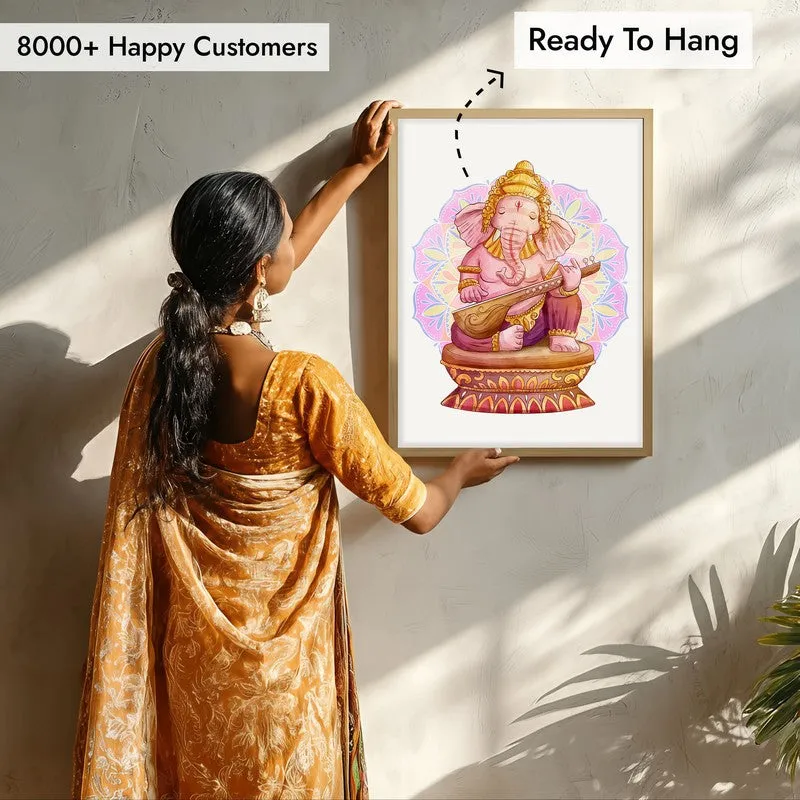 Veena Vinayaka Archival Paper Wall Art - Natural Brown Frame media 7