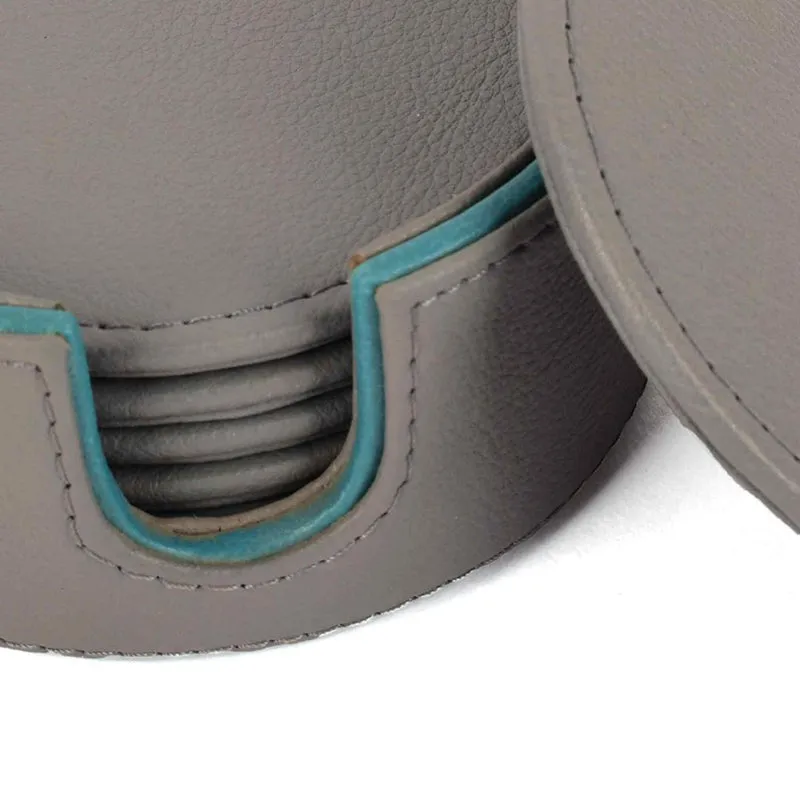 Tisca Faux Leather Coaster (Grey) - Seven Piece Set media 5