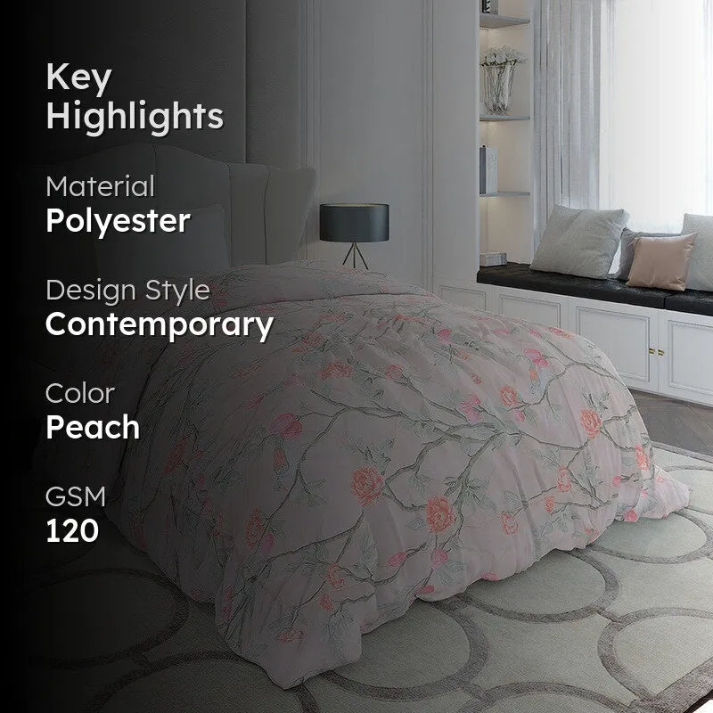 Monte Carlo Rosevia Floral Polyester Reversible Comforter (Peach) - 120 GSM media 2