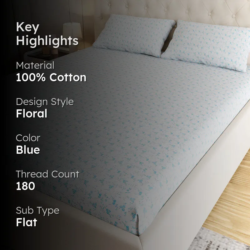 Botanica Floral Cotton Bedsheet (Blue) - 180 TC media 2