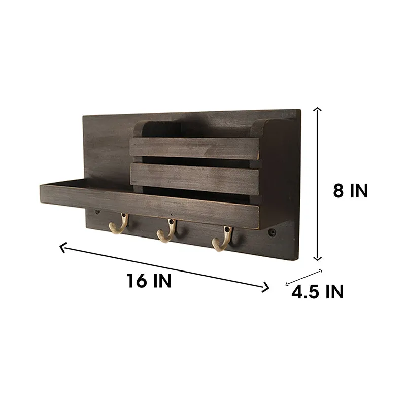 Vrika Wooden Wall Shelf Organiser with Key Holders media 6
