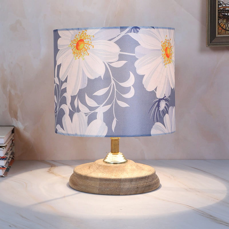 Daisy Blooms Pebble Printed Mango Wood Table Lamp - White,Blue,Brown