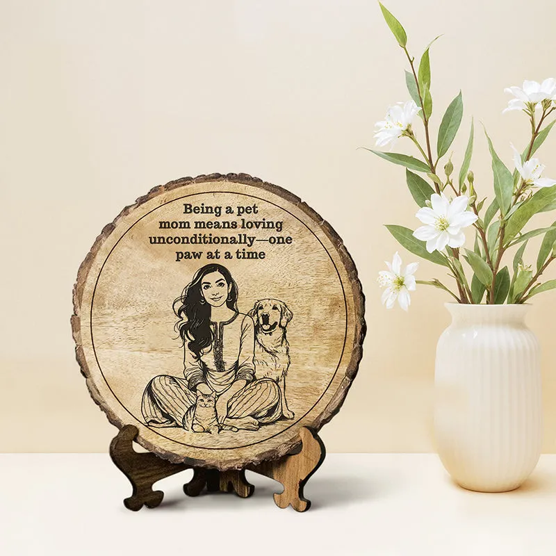 One Paw At A Time Wood Showpiece - Round media 1