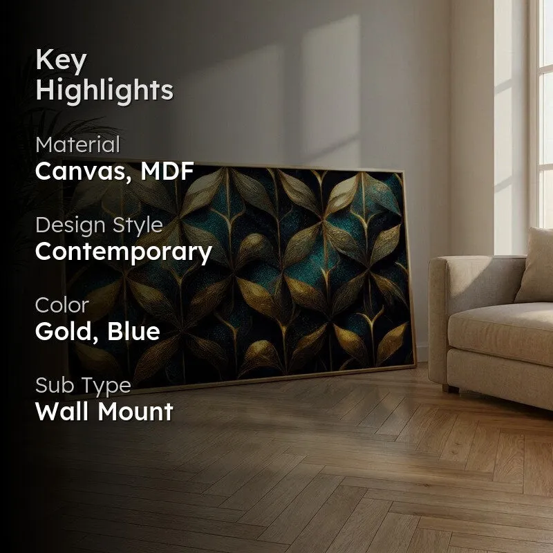Golden Foliage Canvas Wall Painting With Frame media 2