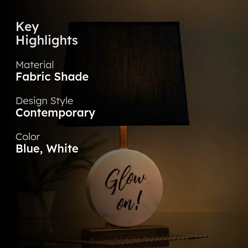Glow On Marble & Copper Base Fabric Table Lamp - Blue,White media 2