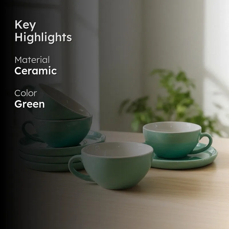 Ceramic Cup & Saucer (Sage Green/240 mL Each) - Set of Four media 2
