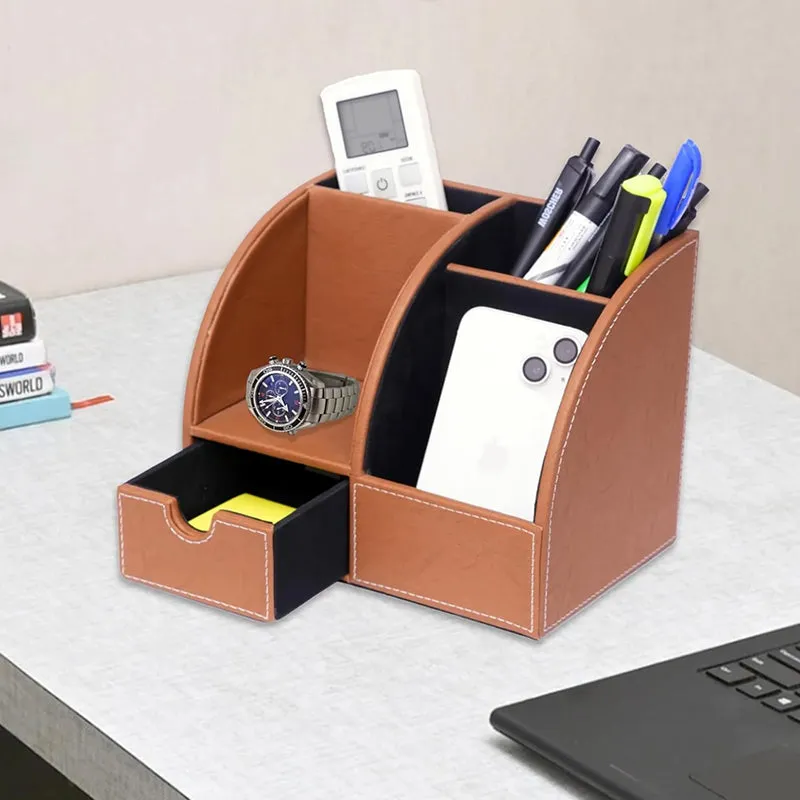 Sorrell Faux Leather Desk Organiser - Light Brown media 1