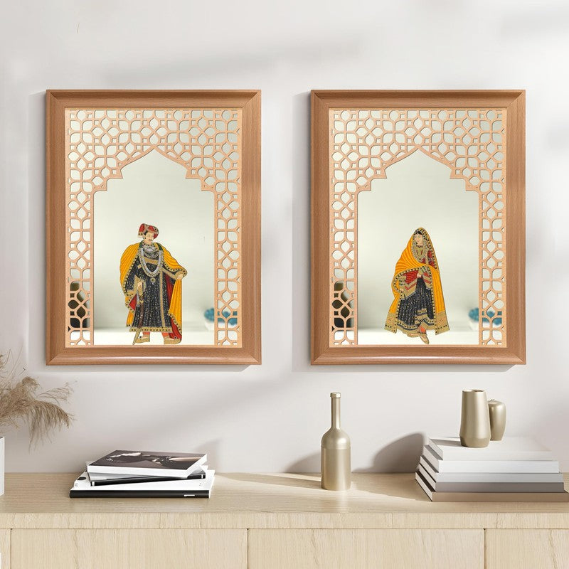 Jharokha Madhubani Glass Wall Mirrors - Set Of Two