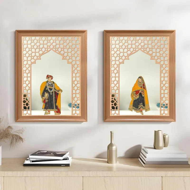 Jharokha Madhubani Glass Wall Mirrors - Set Of Two media 1
