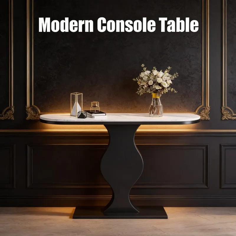 Curvy Metal Console Table with Marble Top (Black) - Small media 4