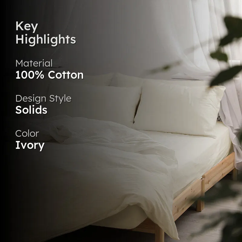 Maison Solid Cotton Pillow Cover (Ivory,200TC) - Set Of Two media 2