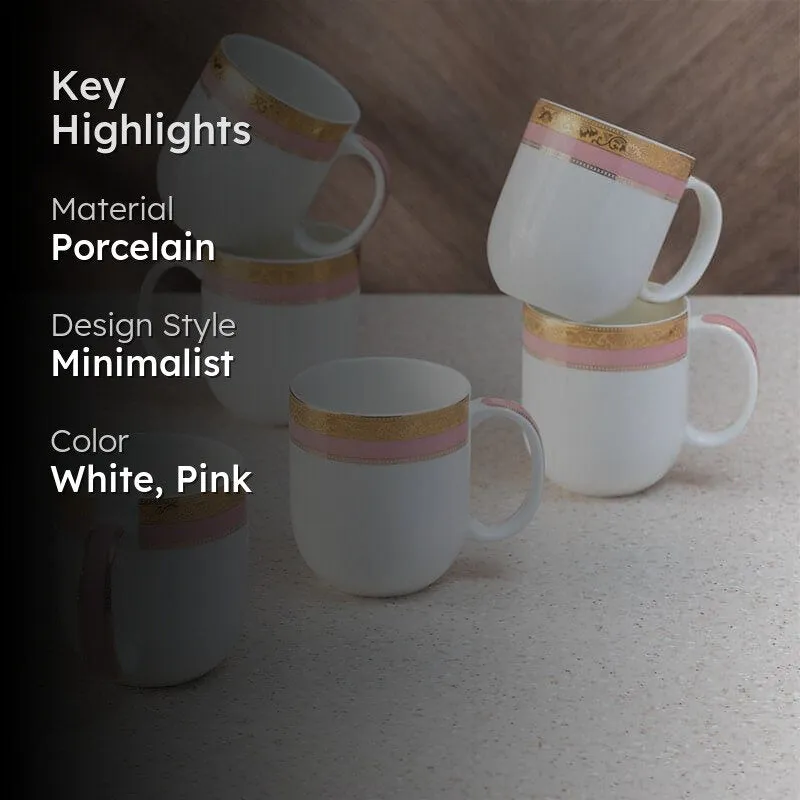 Rigva Porcelain Tea Cup (260 mL Each/Pink) - Set of Six media 2