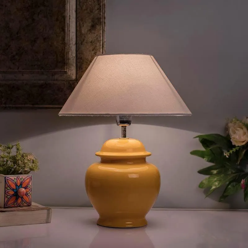Fancy Ceramic Table Lamp With Conical Shade - Yellow,White media 1