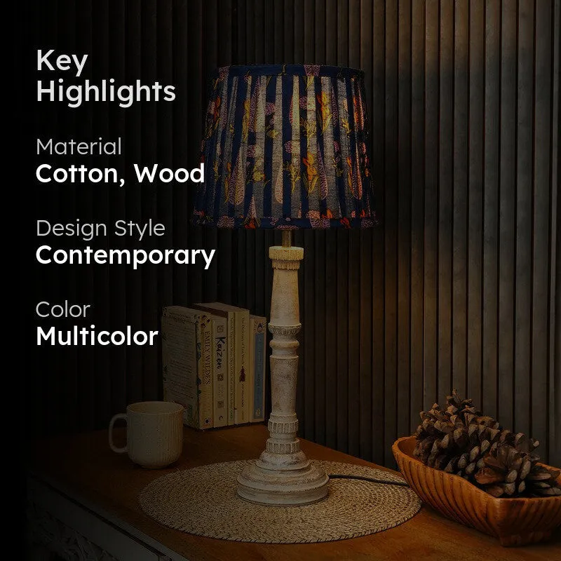 Indigo Veil Wooden Base Cotton Table Lamp - Multicolor media 2