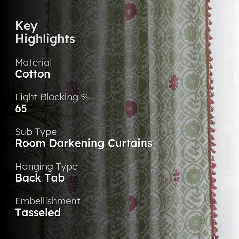 Tranquebar Home Bloom Haven Cotton Curtains(Green) - Set Of Two media 2