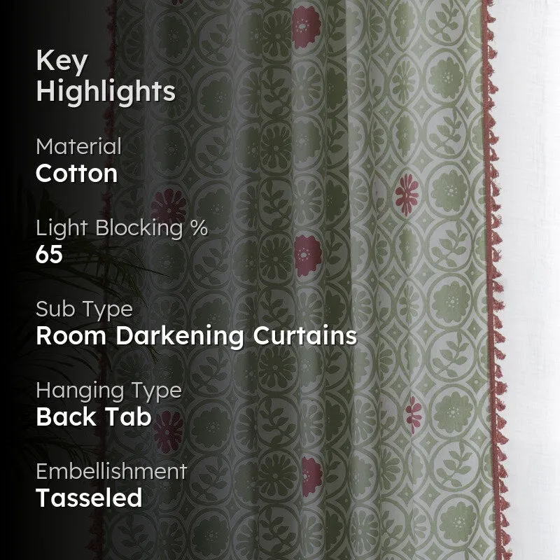 Tranquebar Home Bloom Haven Cotton Curtains(Green) - Set Of Two media 2