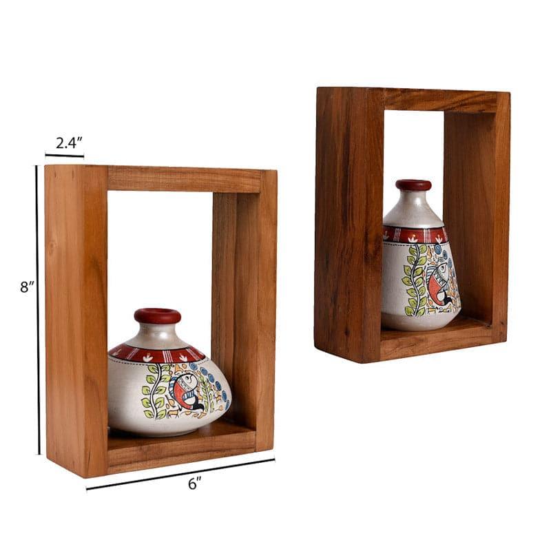 Prabasa Warli Wooden Wall Shelf With Pots - Four Piece Set media 5