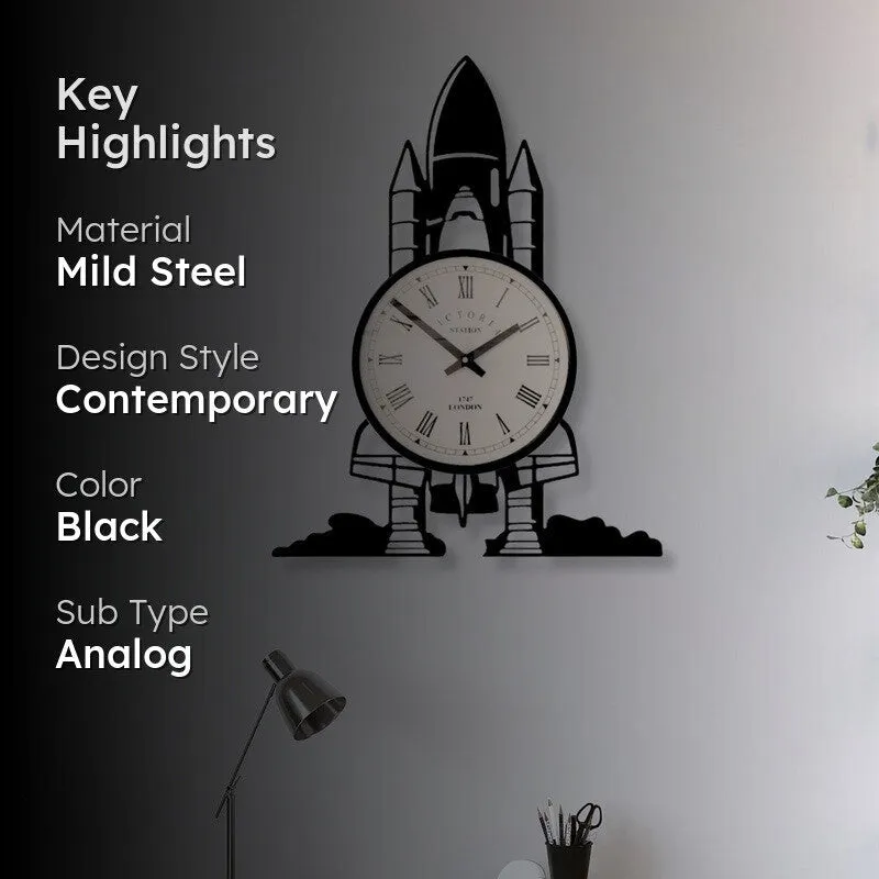 Rocket Steel Analog Wall Clock - Black media 2