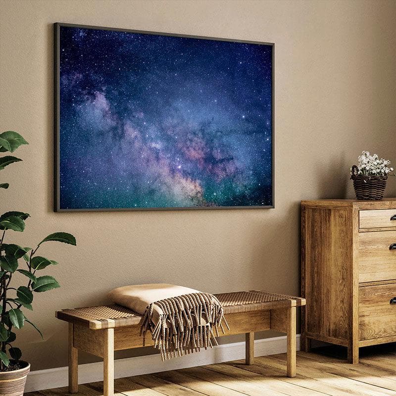 Galaxy & Stars At Night Wall Painting - Black Frame
