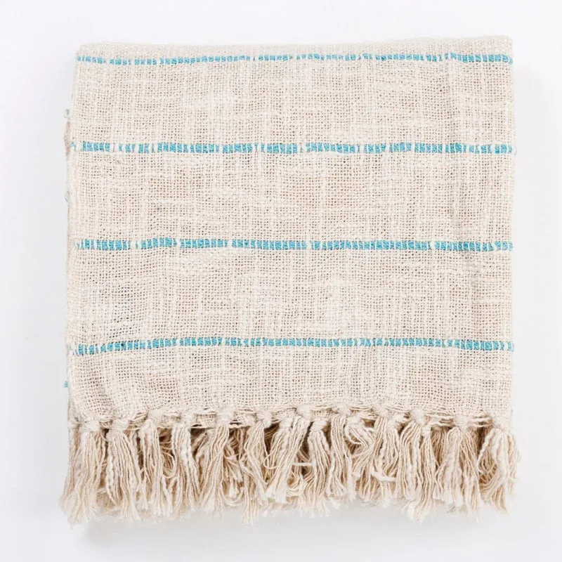Vanilla Stitch Striped Throw - Off White & Blue media 9