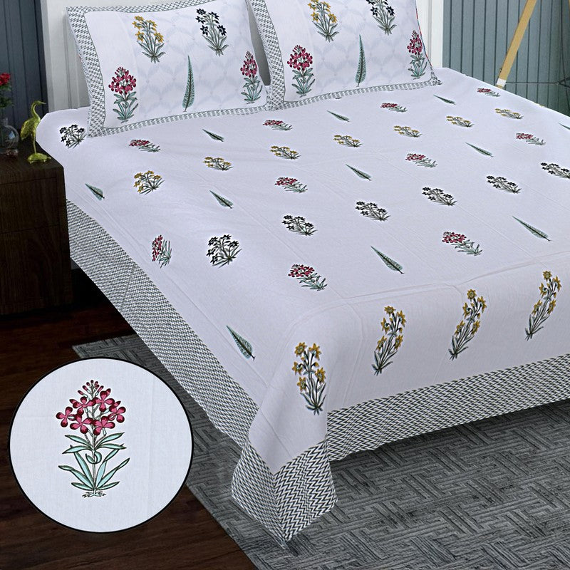 WhiteBloom Handblock Printed Cotton Bedsheet (Purple) - 400 TC media 4