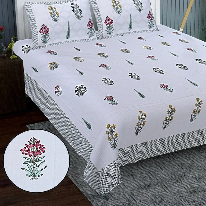 WhiteBloom Handblock Printed Cotton Bedsheet (Purple) - 400 TC media 4