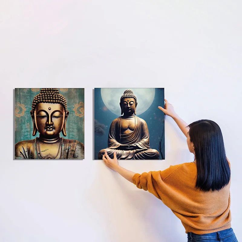 Moonlit Buddha Canvas Wall Art - Set Of Two media 7