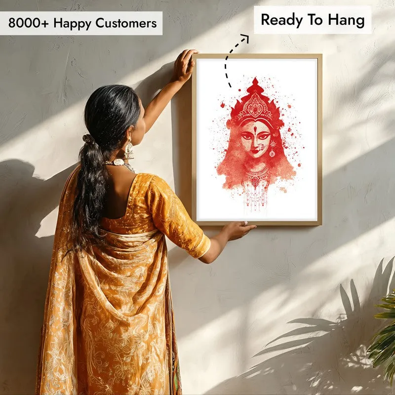 Divine Mother Durga Devi Archival Paper Wall Art - Natural Brown Frame media 7
