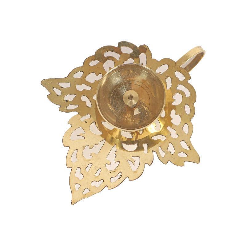 Leafy Brass Diya With Handle media 3