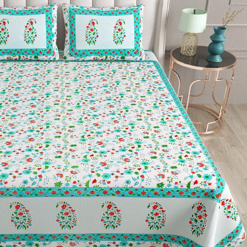 Avinya Floral Cotton Bedsheet (Blue) - 180 TC media 3