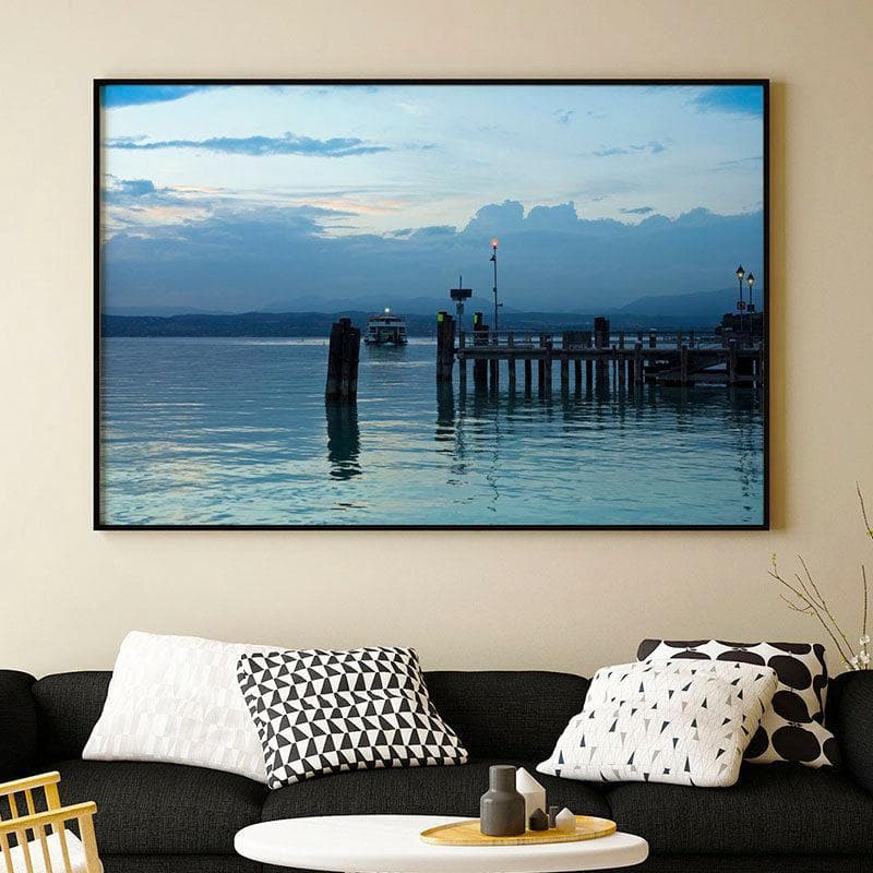 Lake Garda Pier Canvas Wall Painting - Black Frame