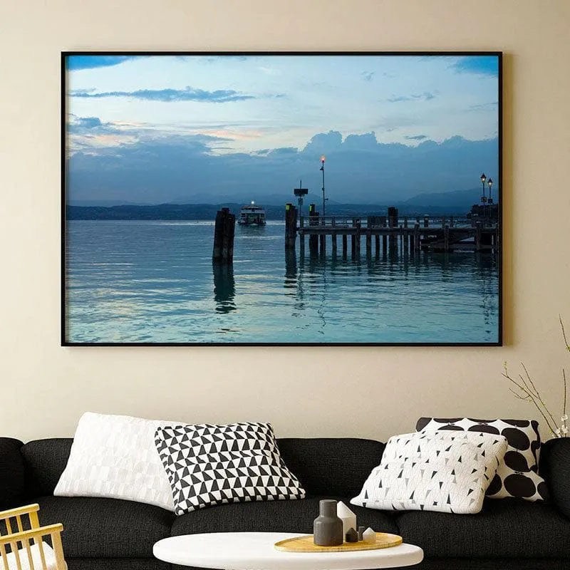 Lake Garda Pier Canvas Wall Painting - Black Frame media 1