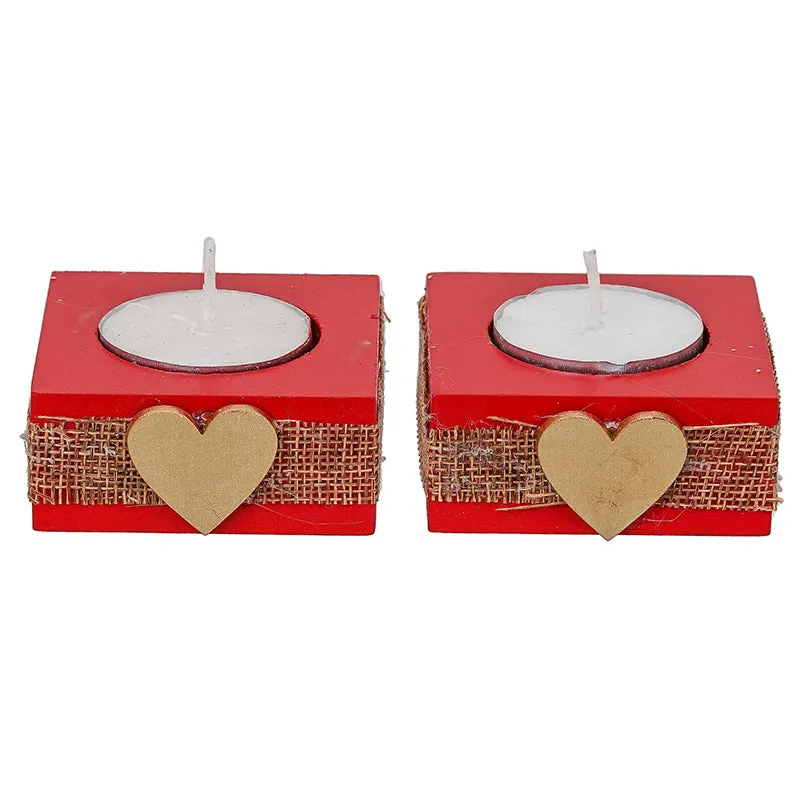 Burning Hearts Wood Tea Light Holder - Set Of Two media 4