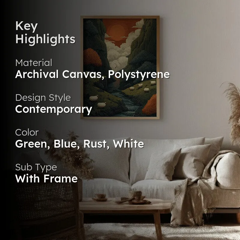 Aurora Valley Canvas Wall Painting - Brown Frame media 2