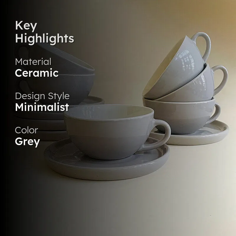 Blush & Brew Ceramic Cup & Saucer (Grey/320 mL) - Twelve Piece Set media 2