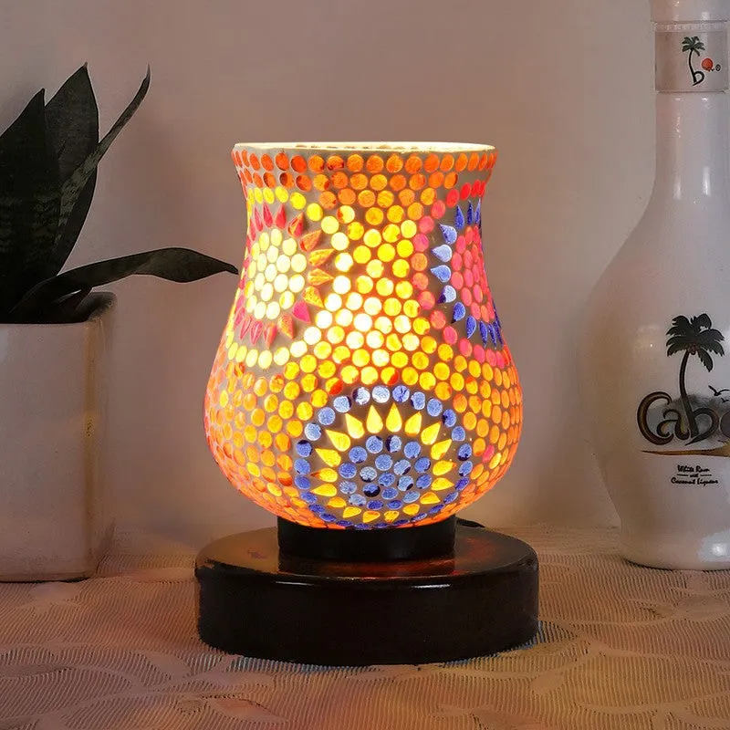 Crystalin Mosaic Glass Table Lamp With Wooden Base - Multicolor media 3