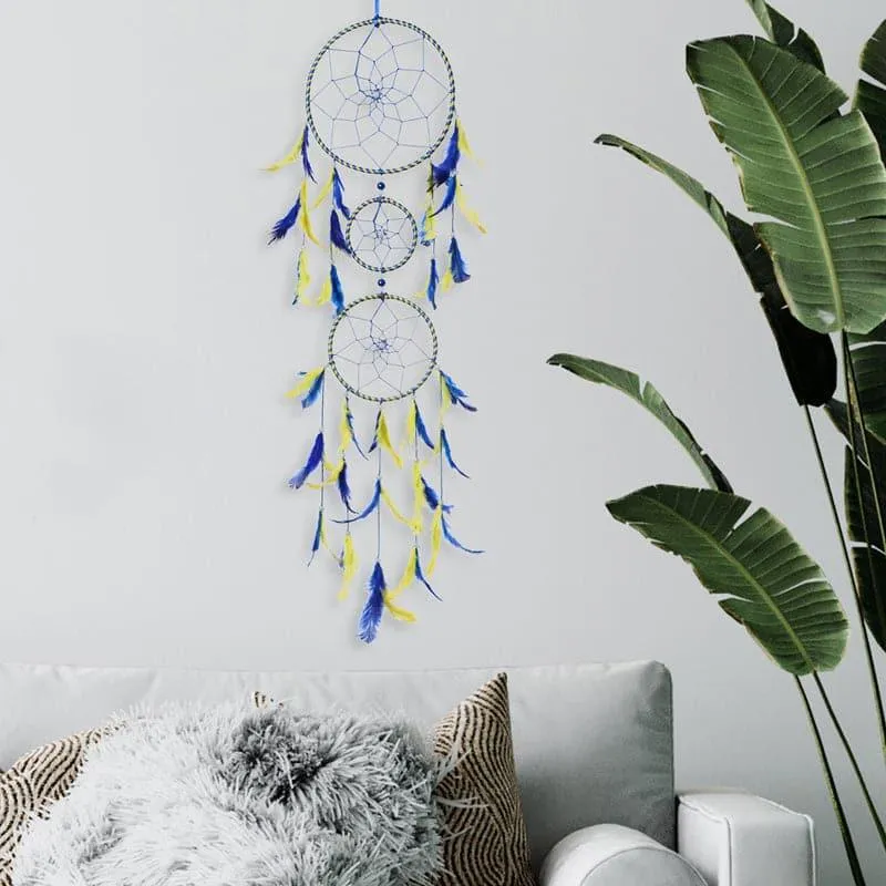 Amazo Feather Dreamcatcher With Light - Yellow & Dark Blue media 1