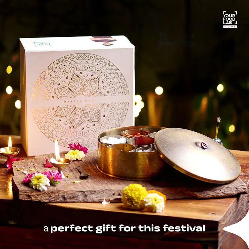 YFL home Brass Masala Dani With Spoon - 700 mL media 3
