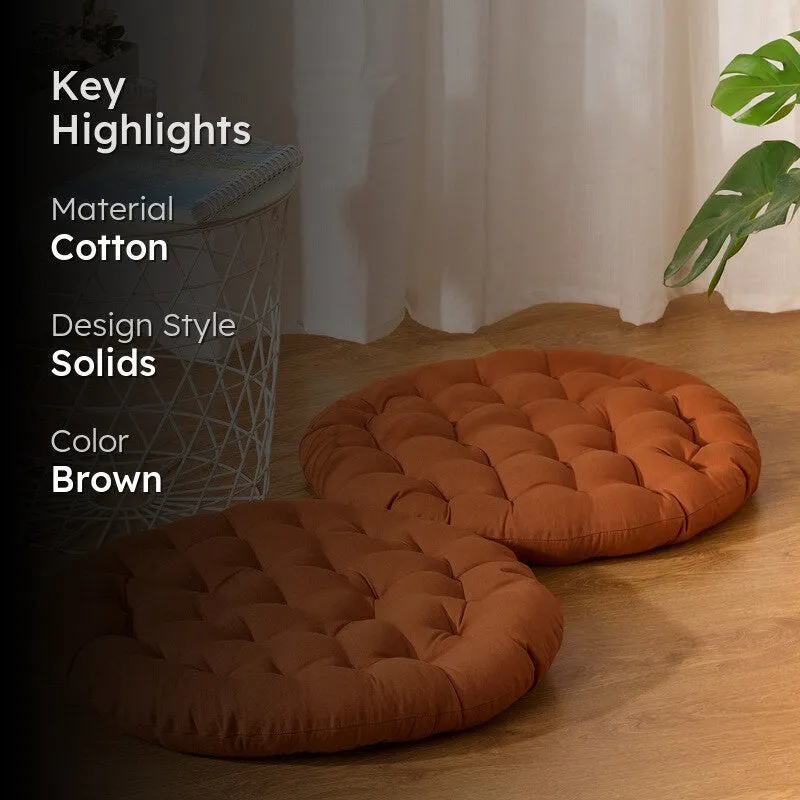 Fluffpod Solid Cotton Floor Cushion (Brown) - Set Of Two media 2