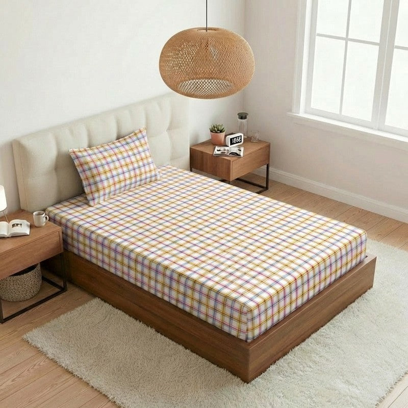Mizomeen Checkered Printed Cotton Bedsheet (Pink) - 200 TC media 8