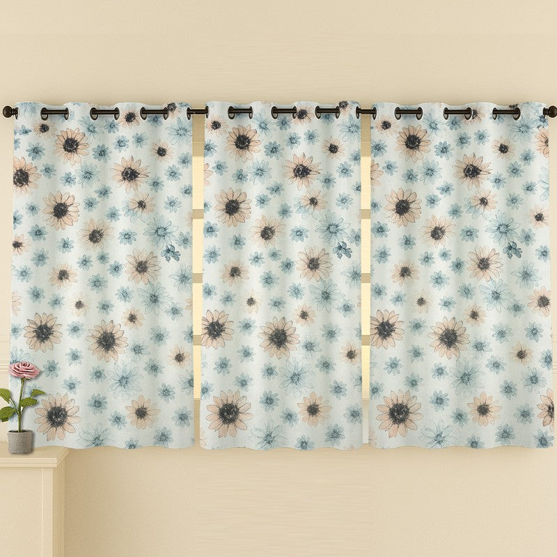 FloriBelle Cotton Curtains (peach, Blue) - Set Of Three media 4