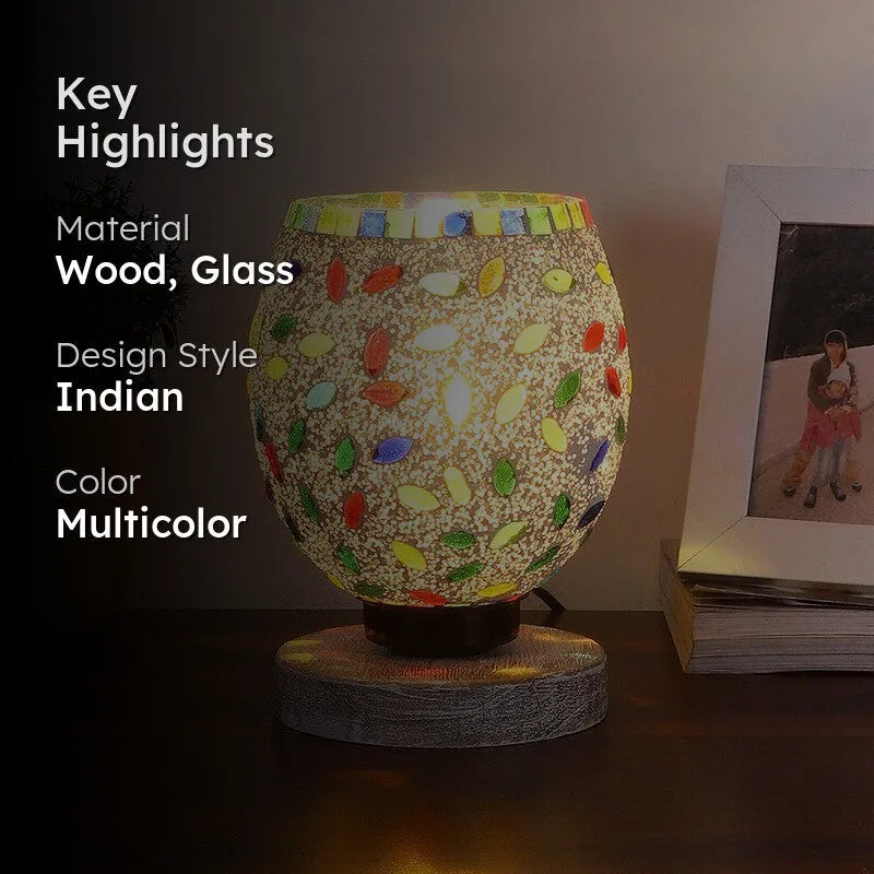 Twilora Mosaic Glass Table Lamp With Wooden Base - Multicolor media 2