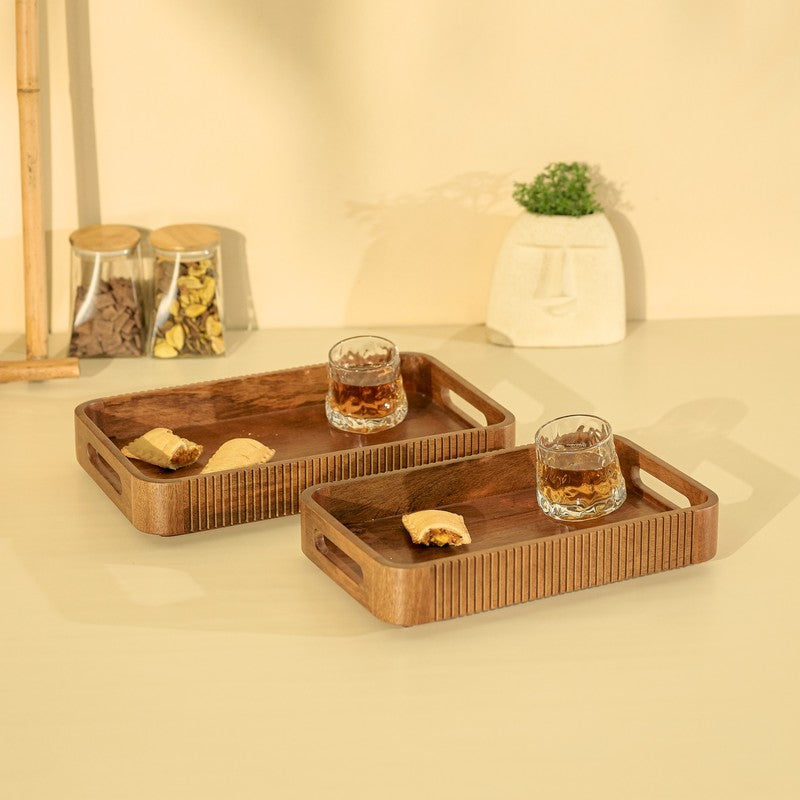 Duet Nested Wooden Serving Trays - Set Of Two