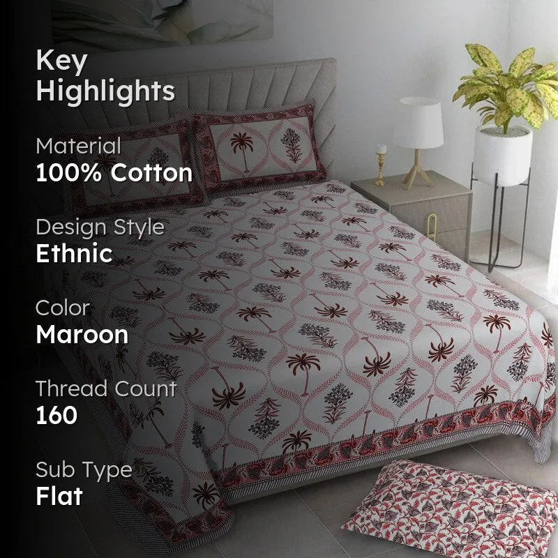 Amoda Ethnic Cotton Bedsheet (Maroon) - 160 TC media 2