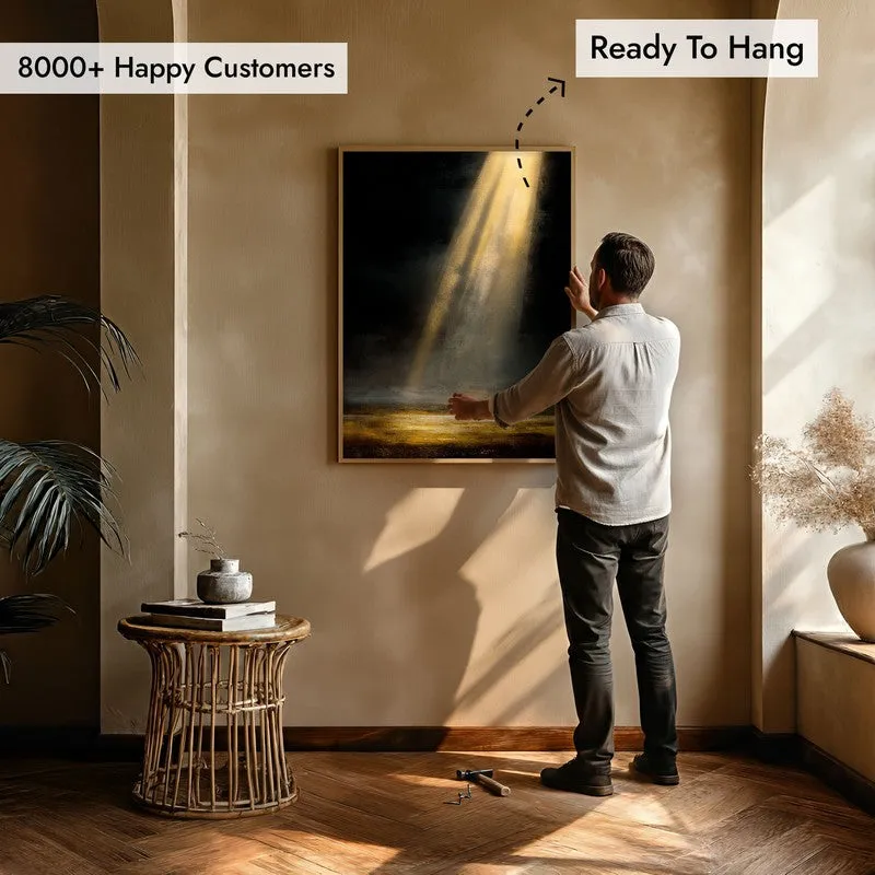 Golden Rays Archival Paper Wall Painting With Brown Frame media 5