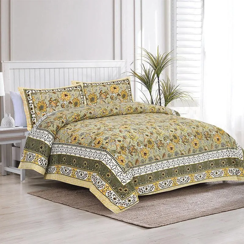 Roomitaa Printed Cotton Bedsheet (Green) - 160 TC media 1