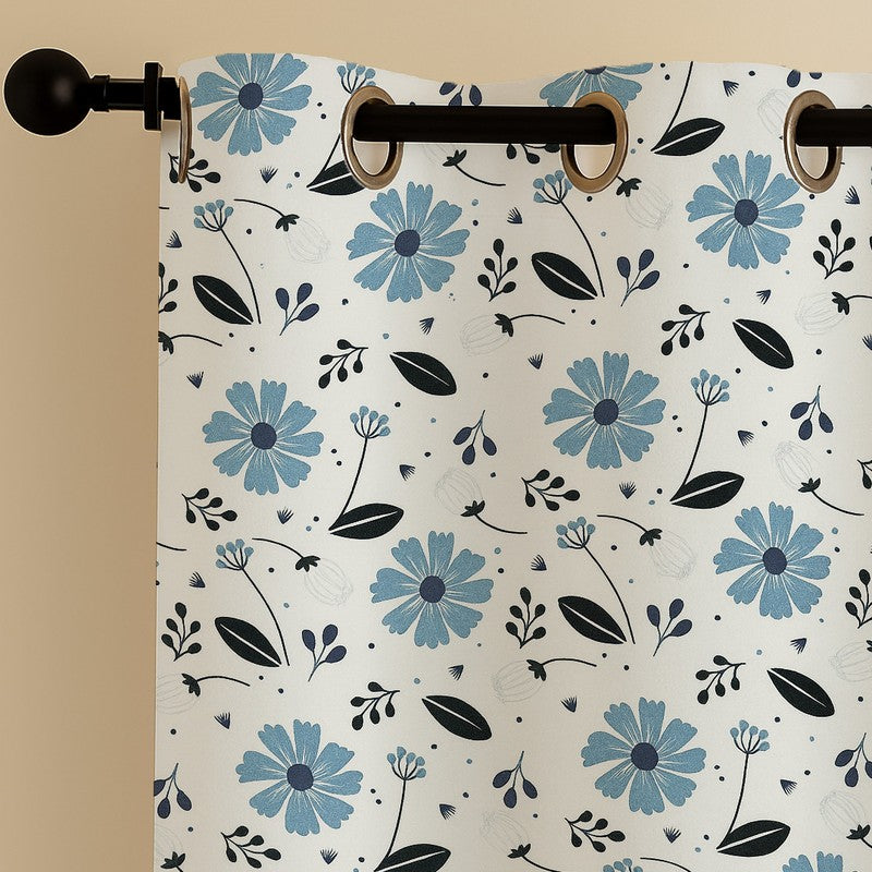 BloomSpry Cotton Curtains (blue,black) - Set Of Three media 5